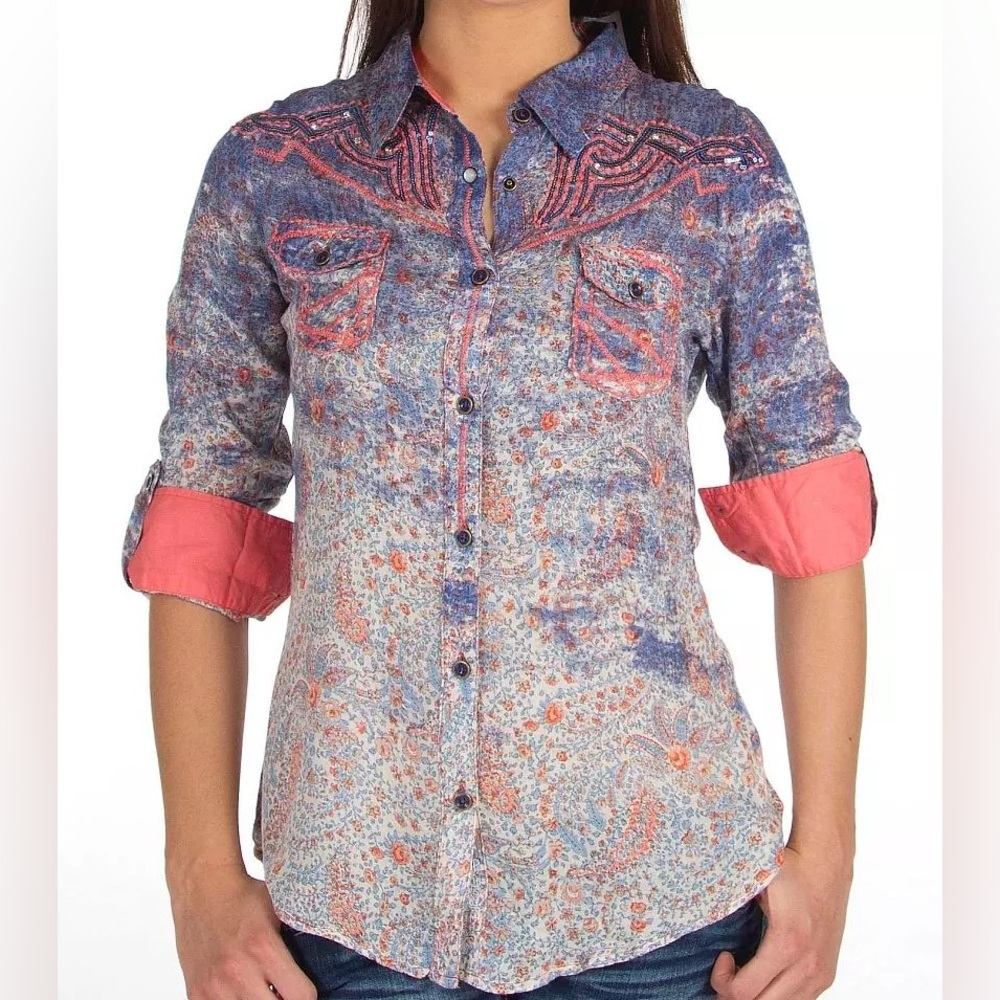 Roar Women S Paisley Rhinestone Sequin Embroidered Western Hope Mrs. Shirt